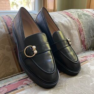 Stuart Weitzman Brenna Black Leather Embellished Loafer 7M. Size 7.5 Women